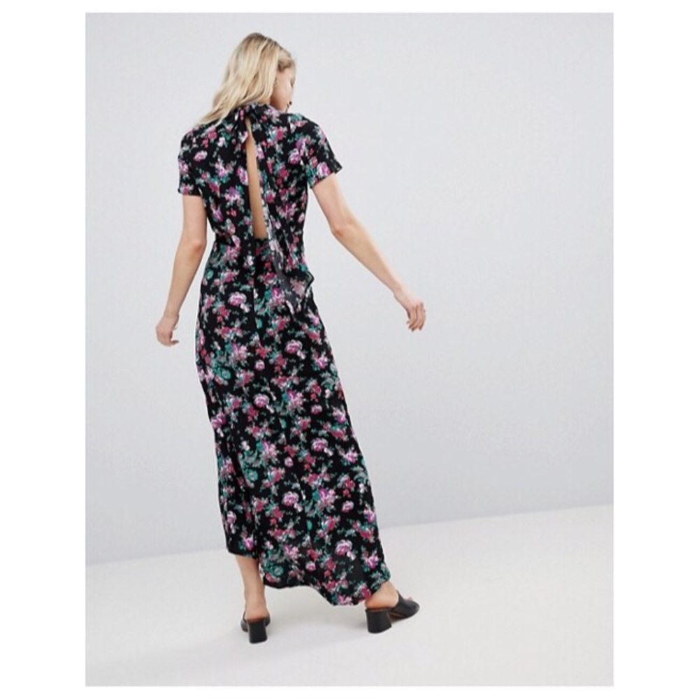 Floral Maxi Dress with Tie Open Back